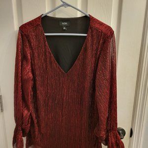 Shiny metallic red balloon sleeve shirt, size XL